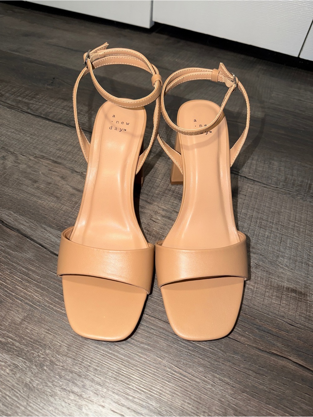 A New Day Tan Block Heel Ankle Strap Sandals